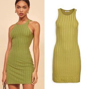 Reformation Mel Green Ribbed Dress